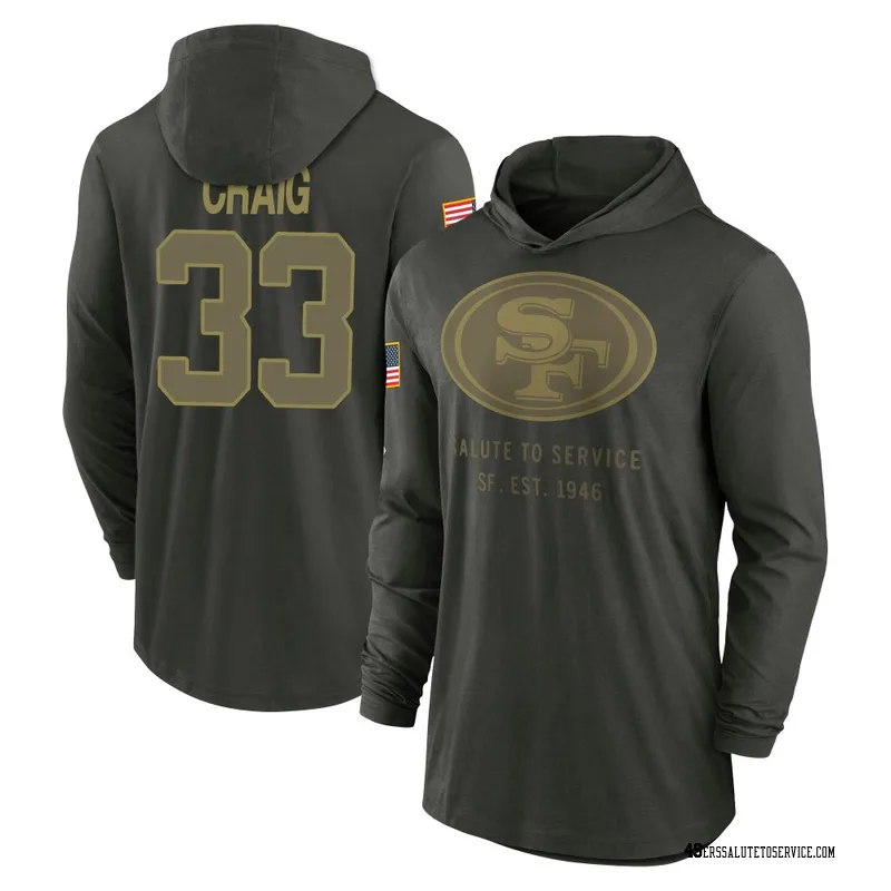 Youth Roger Craig San Francisco 49ers Green Forest/ 2025 Salute to Service Sideline Lightweight Hooded Pullover Long Sleeve T-Sh