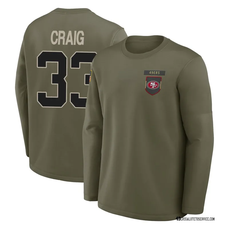 Youth Roger Craig San Francisco 49ers Olive 2025 Salute to Service Sideline Coaches Long Sleeve T-Shirt