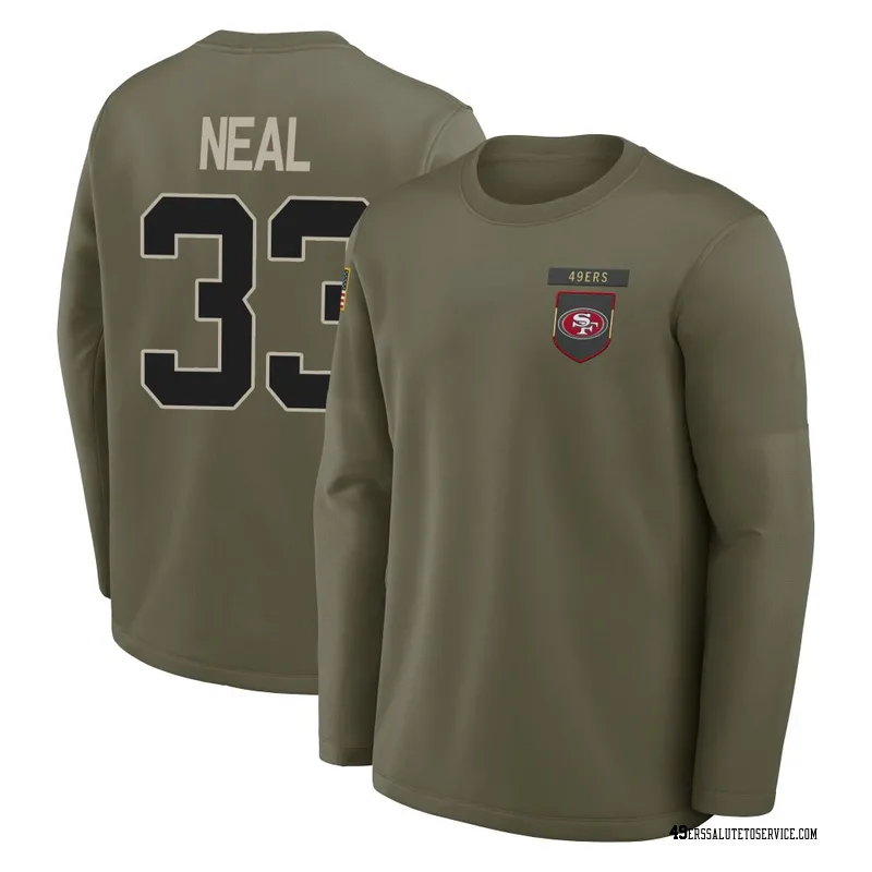 Youth Siran Neal San Francisco 49ers Olive 2025 Salute to Service Sideline Coaches Long Sleeve T-Shirt