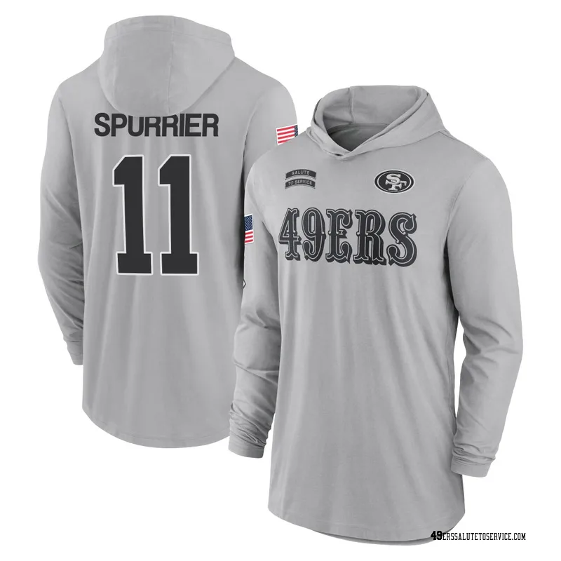 Youth Steve Spurrier San Francisco 49ers Gray 2024 Salute to Service Lightweight Performance Long Sleeve Hooded T-Shirt