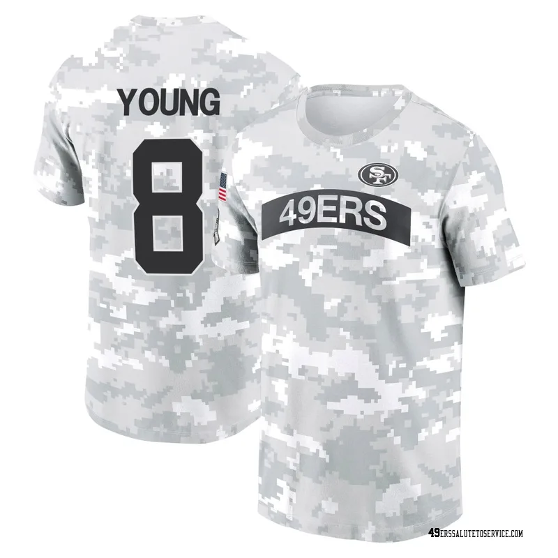 Youth Steve Young San Francisco 49ers Camo Arctic 2024 Salute to Service Performance T-Shirt