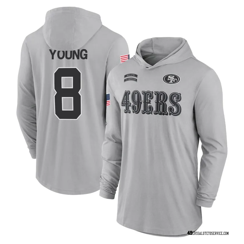 Youth Steve Young San Francisco 49ers Gray 2024 Salute to Service Lightweight Performance Long Sleeve Hooded T-Shirt