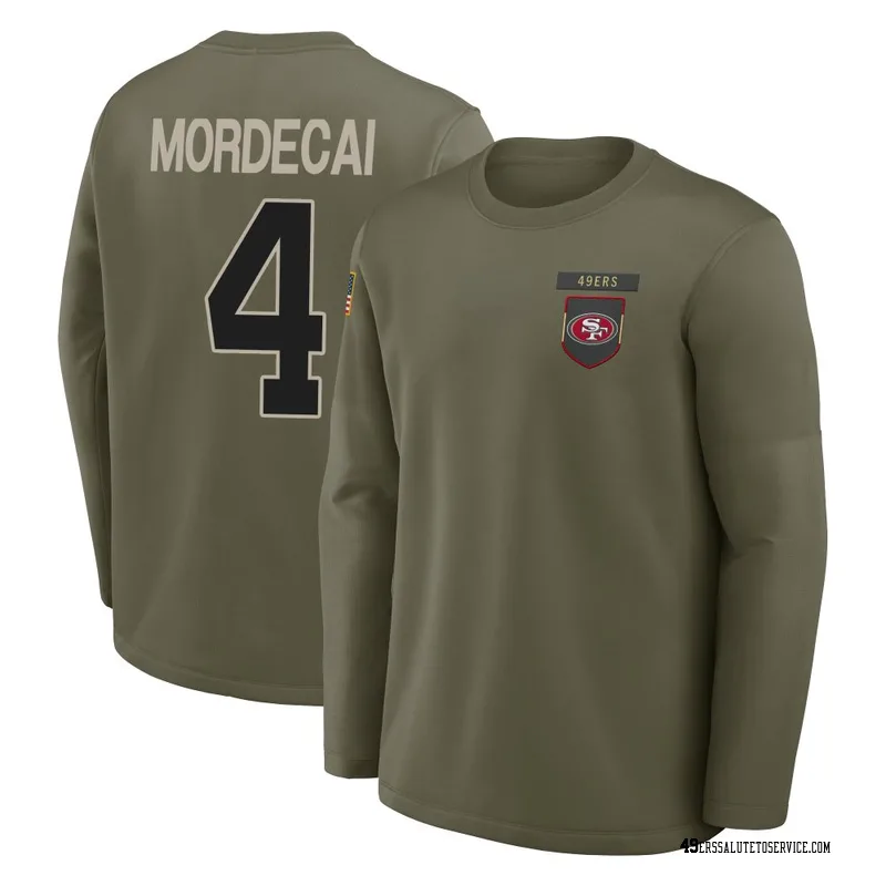 Youth Tanner Mordecai San Francisco 49ers Olive 2025 Salute to Service Sideline Coaches Long Sleeve T-Shirt