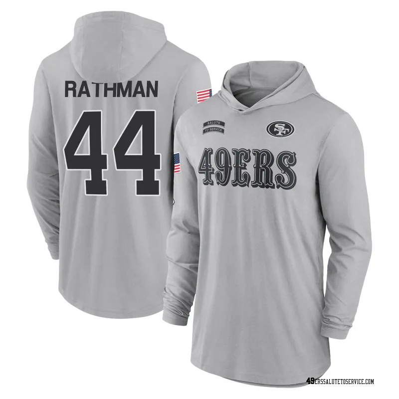 Youth Tom Rathman San Francisco 49ers Gray 2024 Salute to Service Lightweight Performance Long Sleeve Hooded T-Shirt