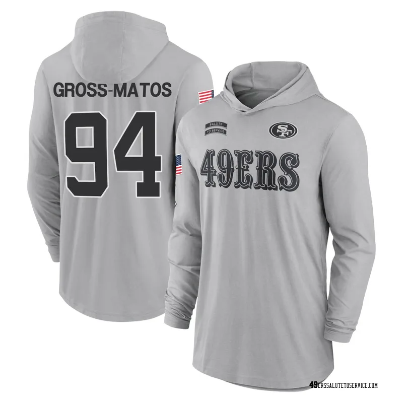 Youth Yetur Gross-Matos San Francisco 49ers Gray 2024 Salute to Service Lightweight Performance Long Sleeve Hooded T-Shirt