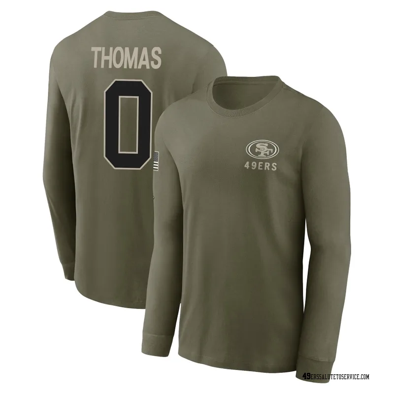 Youth Zach Thomas San Francisco 49ers Olive 2025 Salute to Service Sideline Long Sleeve T-Shirt